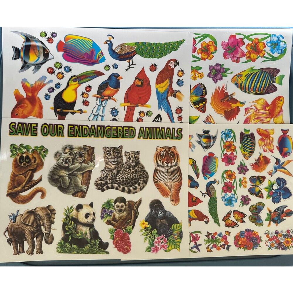 VTG Animal Tropical Birds Static Cling Window Decorations 4 Sheets Super‎ Signs